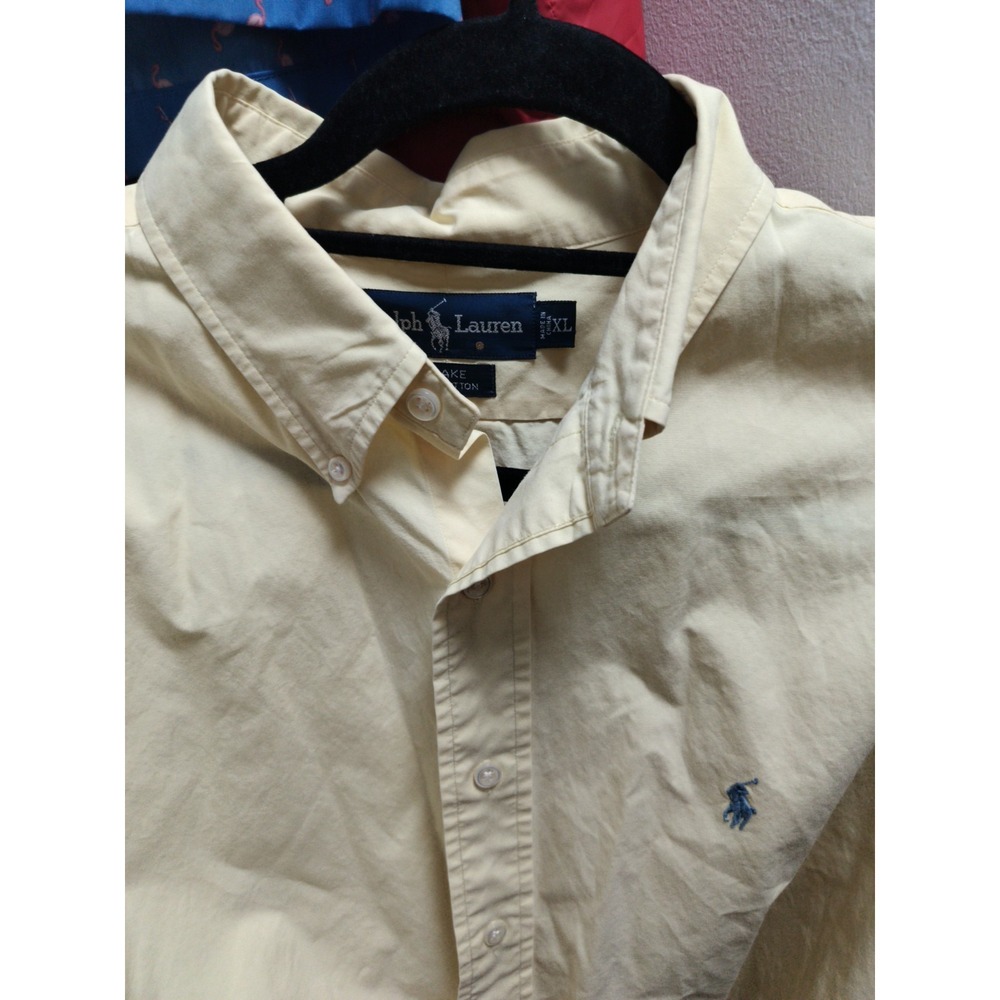 Polo Ralph Lauren Button Down Shirt Mens XL Preppy Short Sleeve Pale Yellow